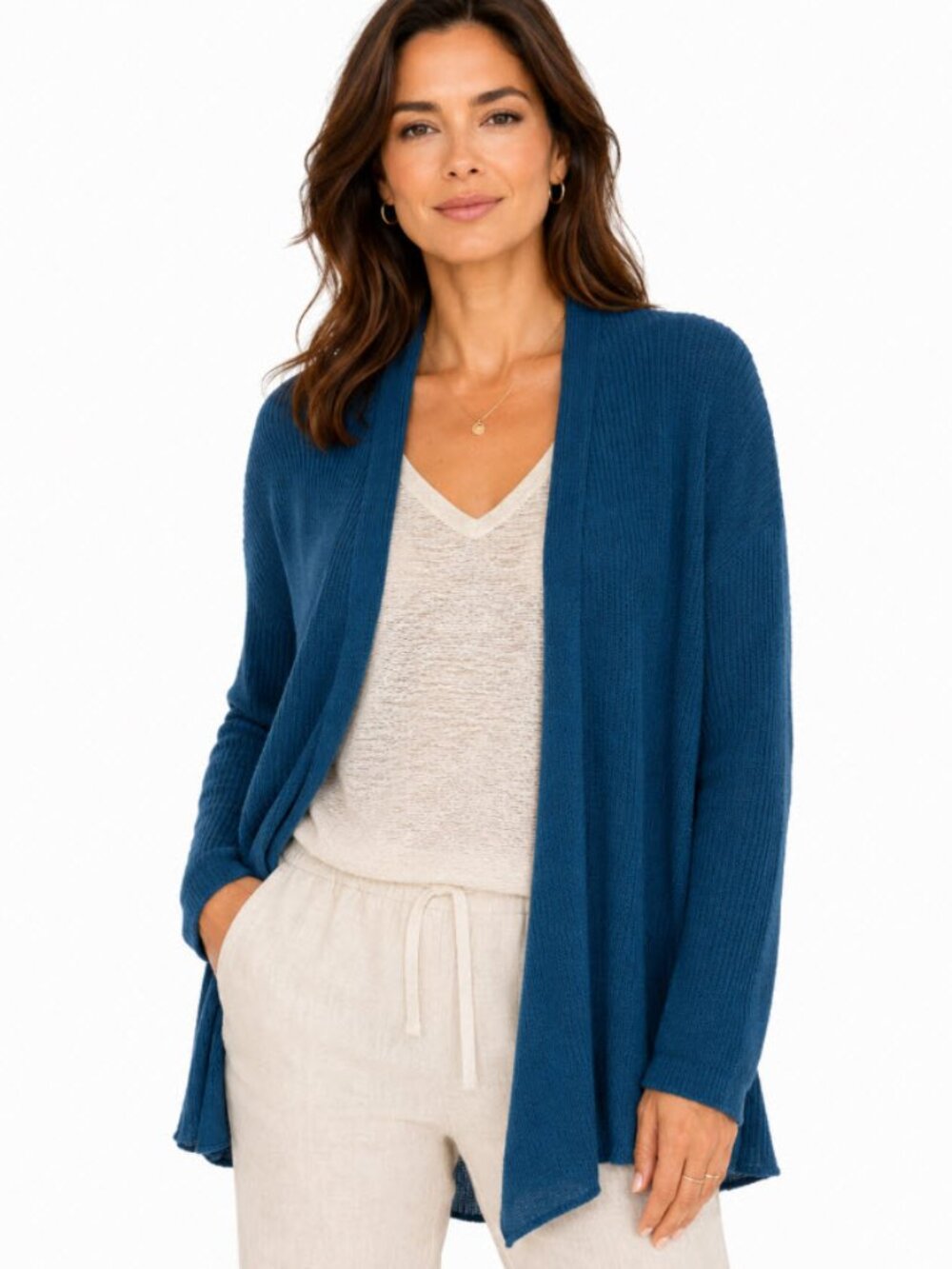 Eileen Fisher Organic Linen Cotton Blue Open Cardigan XL Coastal Chic